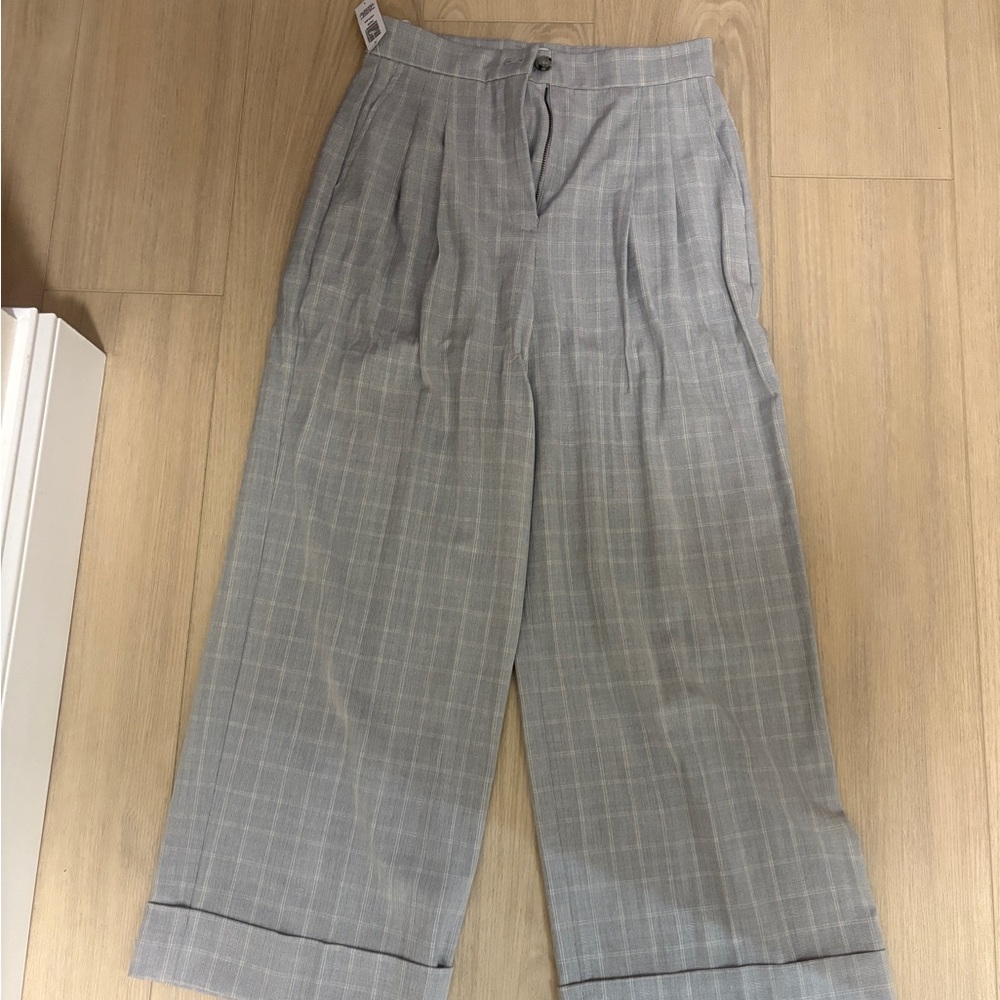 NWT Aritzia Sunday Best Gray Plaid Wide-Leg High Waisted Trousers